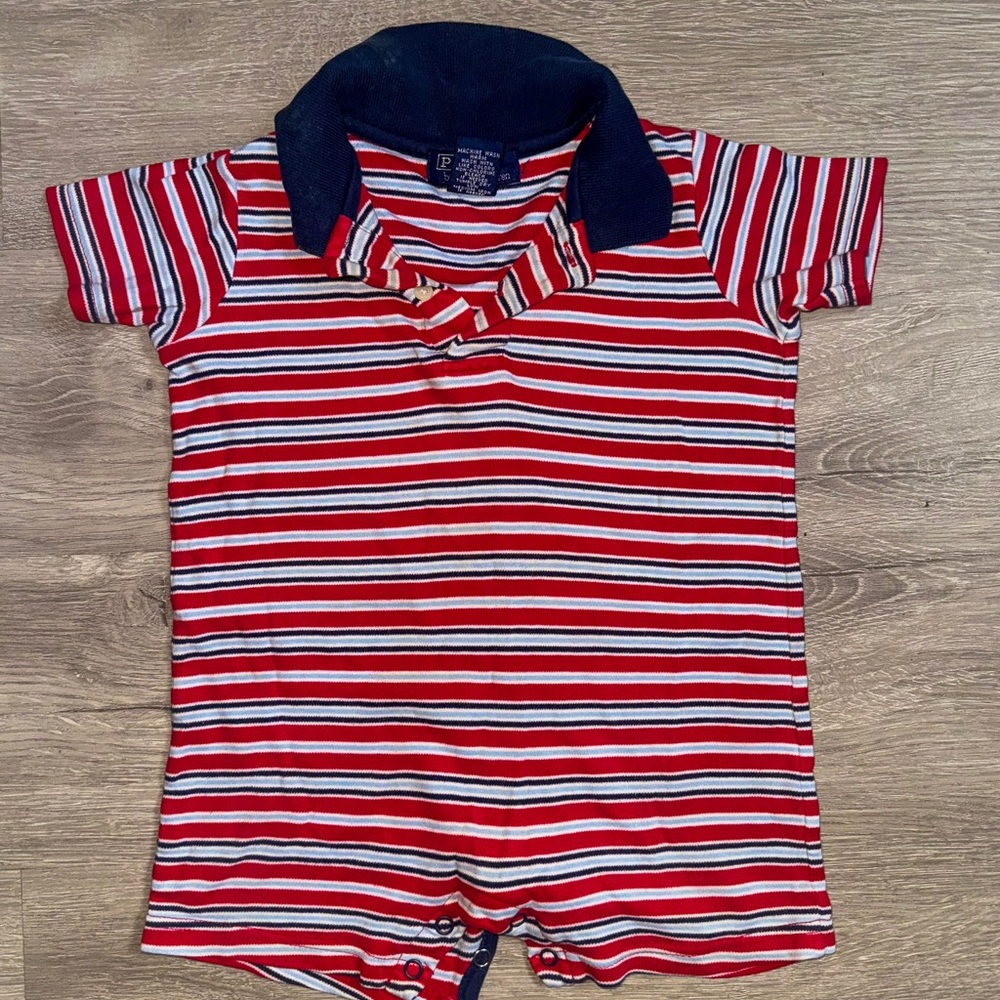 Ralph Lauren Navy and Red Striped Polo Romper